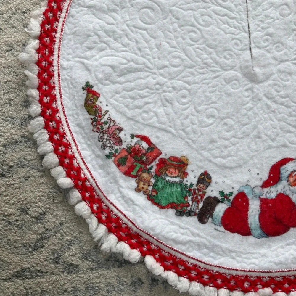 Vintage Giordano Art Santa Claus Quilted Felt Christmas Tree‎ Skirt 1986 40